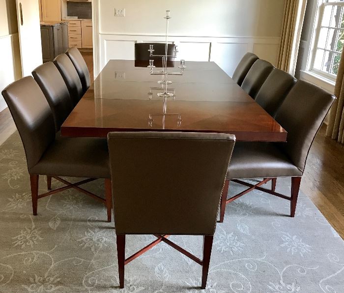 Baker inlaid dining table and ten chairs