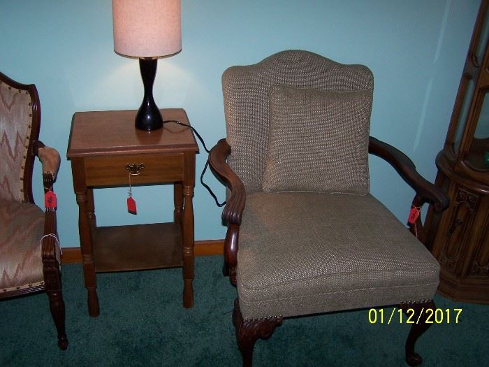 Pretty Chair w/Cushion, End Table and Lamp