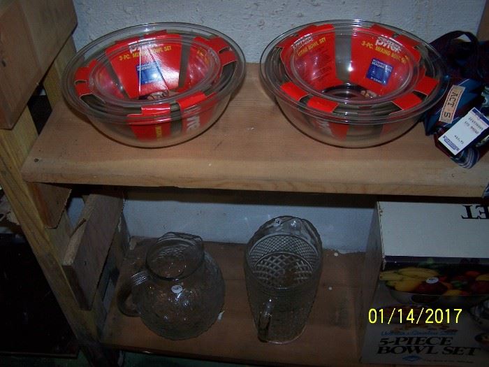 2 vintage pitchers  and 2 sets of NEW bowls in Basement