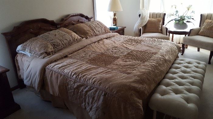 King Size Bed with triple dresser, two nightstands and armoire