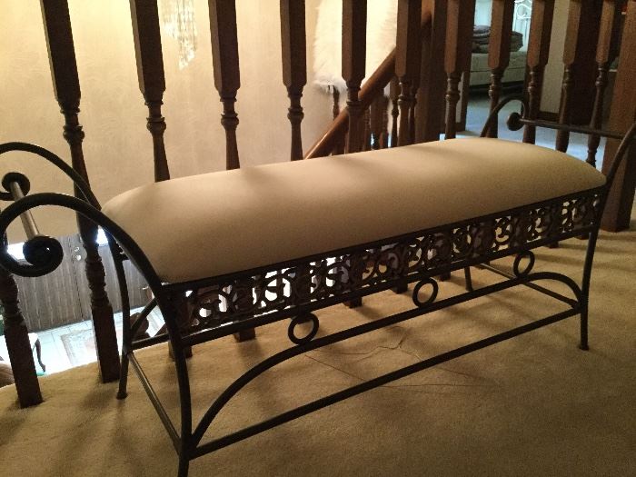 Metal Bench with soft white upholstery