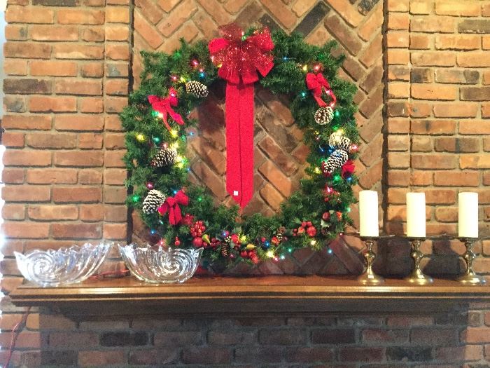 Large over the fireplace lighted wreath