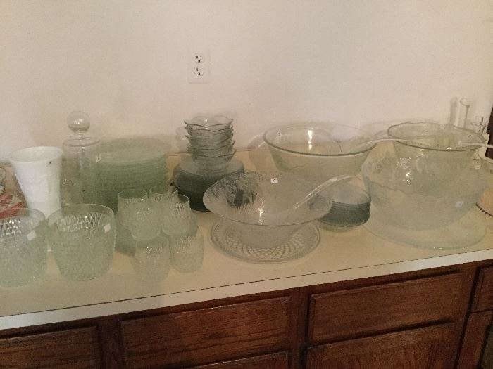 Assorted punch bowls and glassware