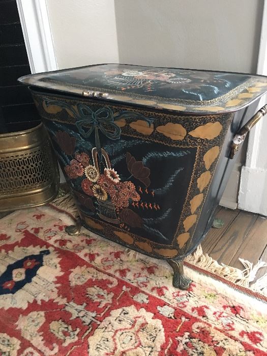 Beautiful antique hand painted coal bin.