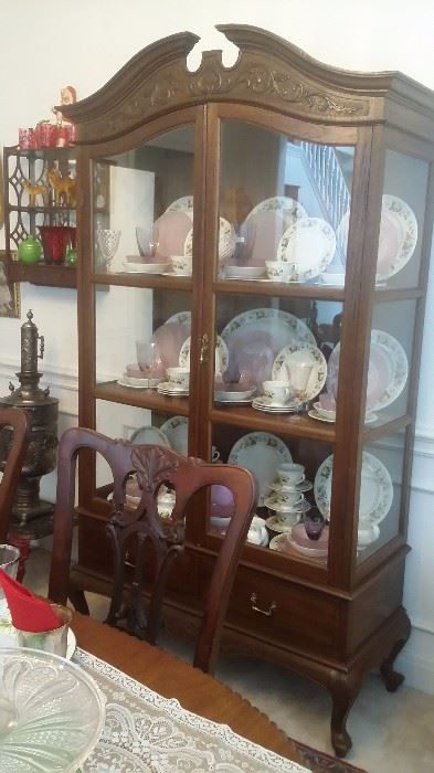 ANTIQUE COUNTRY FRENCH CHINA CABINET...SET OF ROYAL DOULTON "MIRAMONT" CHINA