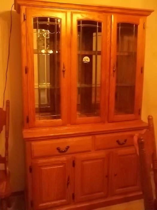 beveled glass oak hutch style china cabinet $400