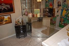 VINTAGE MIRRORED BAR - SET OF ORIENTAL STACK TABLES - VINTAGE PAPIER MACHE BIRDS - DON THE BEACHCOMBER MENUS AND MEMORABILIA