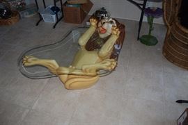 SERMEL TONALA MEXICO PAPIER MACHE LION GLASS TOP COFFEE TABLE