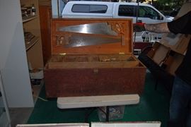 ANTIQUE TOOL CHEST AND TOOLS