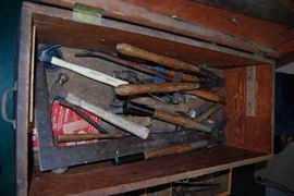 ANTIQUE TOOL CHEST AND TOOLS