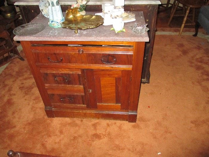 Marble-topped oak wash stand