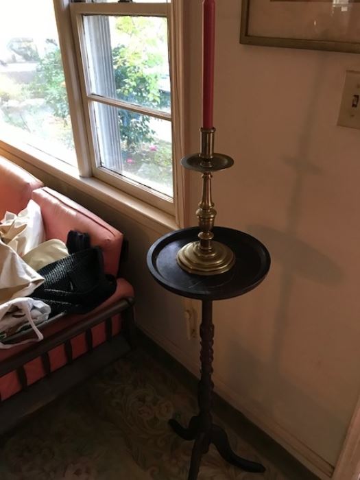 Candlestand with antique brass candlestick