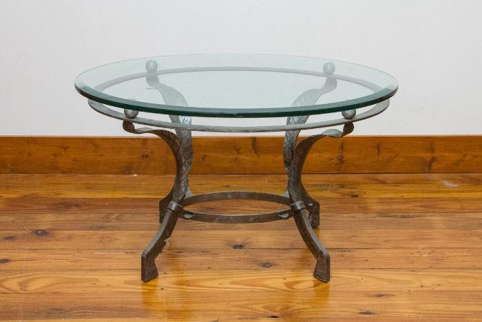 Oval Cocktail Table.  Iron Base, Beveled Glass Top  34"L x  26"W x 20"H:  150.00