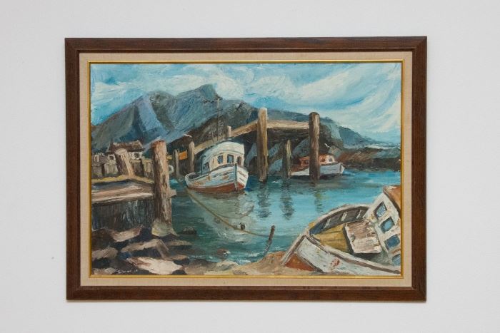 "Boats At The Dock"  Original signed by M.Thompson  Overall Size:  34"W x 24"T:  120.00