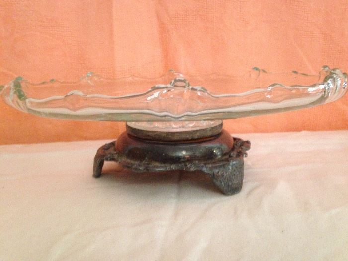 1930's Antique Cake Plate w/Silverplate base:  60.00