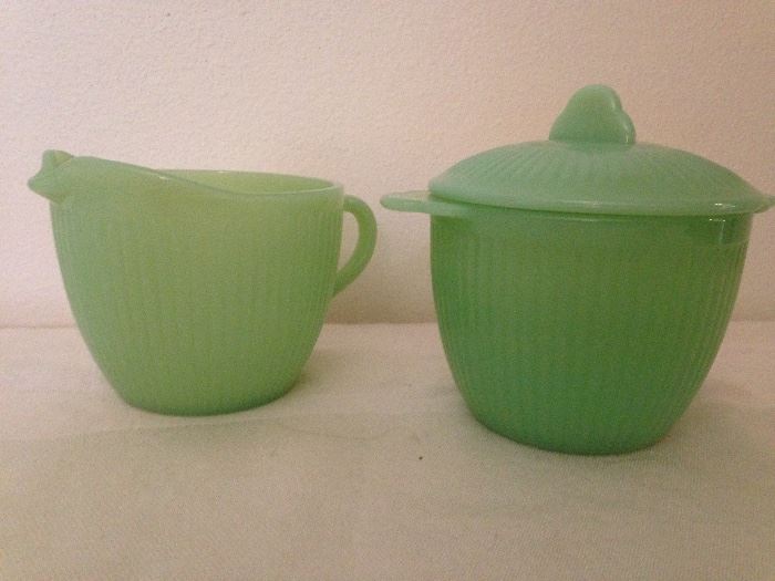 Ribbed Jadeite Cream and Sugar:  24.00