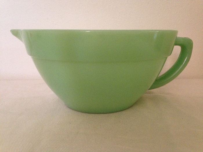 Jadeite Mixing Bowl w/Handle and Spout:  18.00