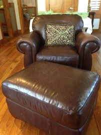Dark Chocolate Leather "Way Comfy" Club Chair:  41"W x 35" T x 37"D:  195.00  Dark Chocolate Leather Ottoman  30" x 16"  75.00