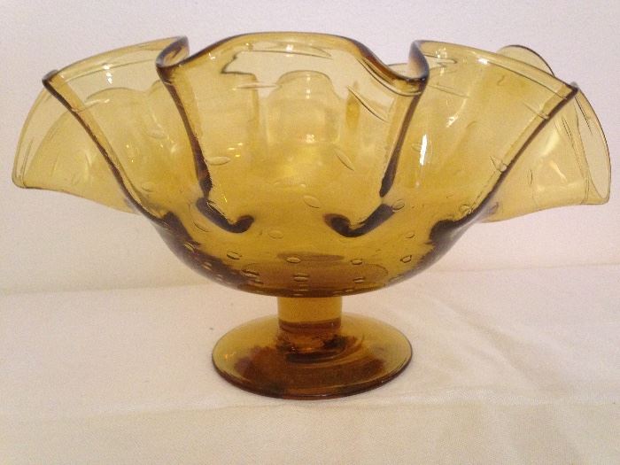 Blown Glass Amber Compote:  39.00