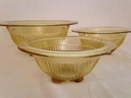 Ribbed Amber Mixing Bowls.  Set of 3:  24.00