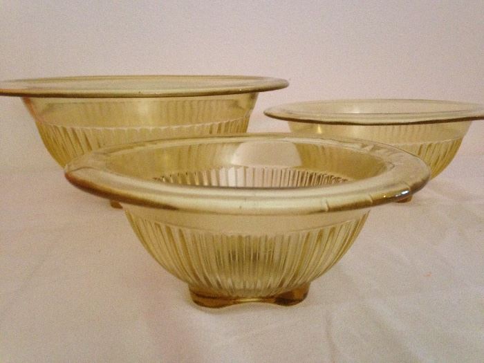 Ribbed Amber Mixing Bowls.  Set of 3:  24.00