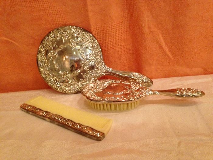 Vintage (Still in Box) 3 pc. silverplate dresser set:  24.00