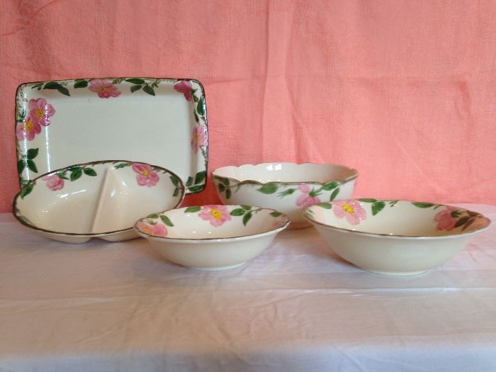 Vintage Franciscan Desert Rose China:  Microwave Baker:  45.00  Divided Vegetable Dish:  33.00  Serving Bowls:  Priced From 12.00-45.00