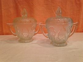 Vintage Clear Glass Iris Pattern Cream & Sugar (2 sets available) @ 19.50 ea.