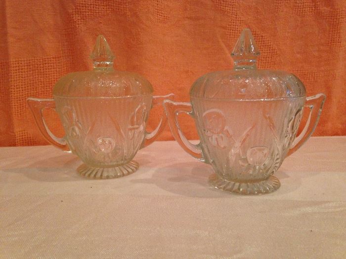 Vintage Clear Glass Iris Pattern Cream & Sugar (2 sets available) @ 19.50 ea.