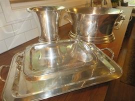 Pottery Barn beverage bin, Champagne bucket & serving trays