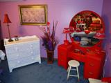 Red Retro Vanity and White Changing Table