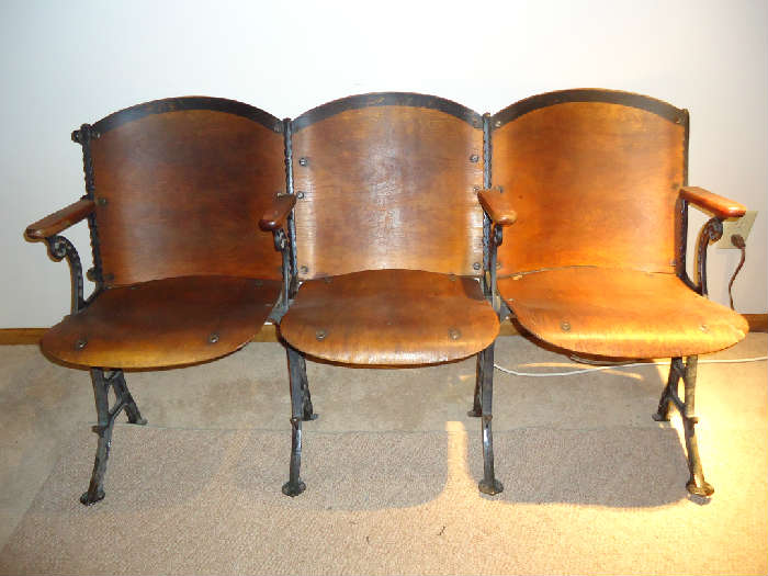 St Charles Opera House Oak and Iron Seating. Excellent Condition