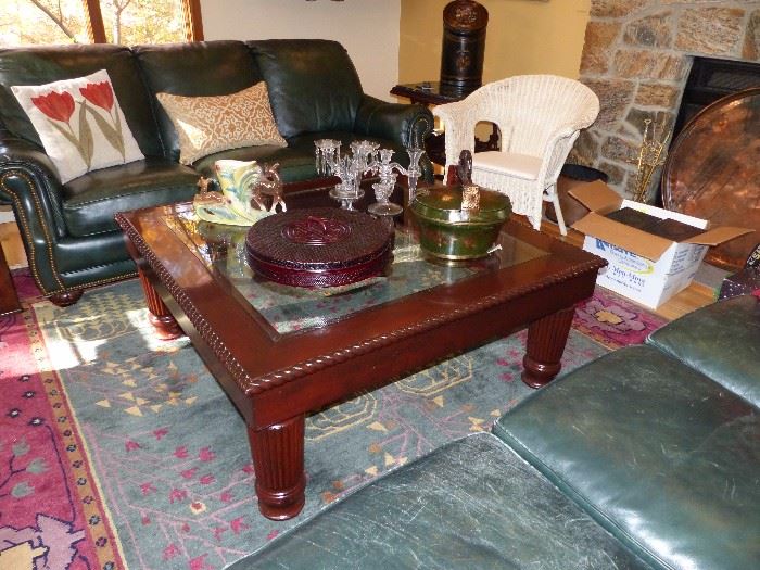 Square wood and glass coffee table