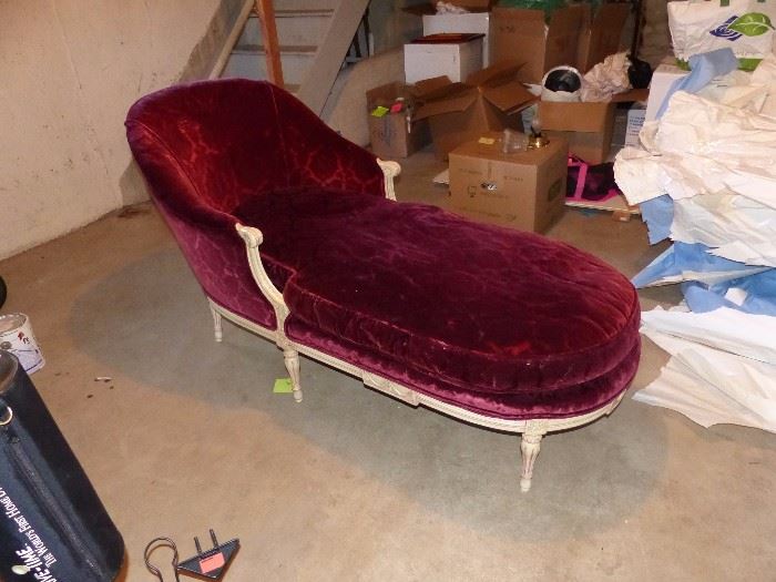 Wood trim, velvet damask chaise