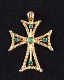 Emerald and gold cross