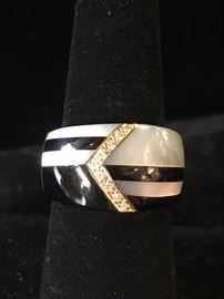 Asch/ Grossbardt ring size 7  14kt. diamonds,mop, black onyx Was  $ 4500.      Now $ 2800.
