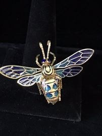 Plique a jour 18kt wasp. Reticulated wings. Reg. $2800. Sale  $1400.