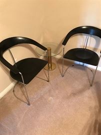 Italian Mid Century Modern Steel and Leather Chairs