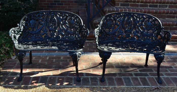 Pair of Cast Iron Antique Benches