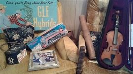 Vintage Train, Derek Jeter signed photo, violin, rain stick