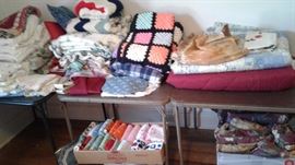 Linens galore-blankets, sheets, towels, comforters, doilies