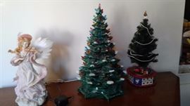 Ceramic tree, angel and Avon Advent tree