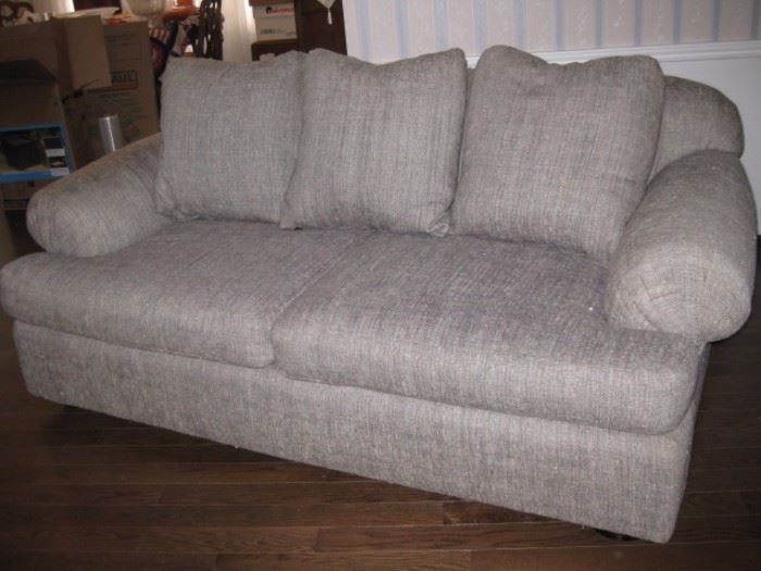 Like new gray nubby love seat and a sofa