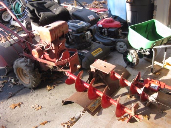 Troy Bilt rotto-tiller w/plow and two augers