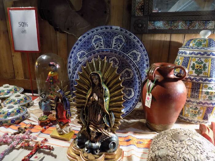 Talavera, Our Lady, and other Mexican collectibles and decorative accessories are for sale.