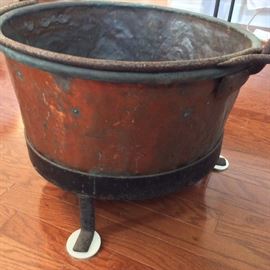 Antique Copper Cook Pot with Handle. 24” diameter. 17” height. 