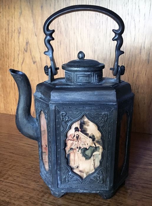 Antique Chinese singed tin tea pot. $120