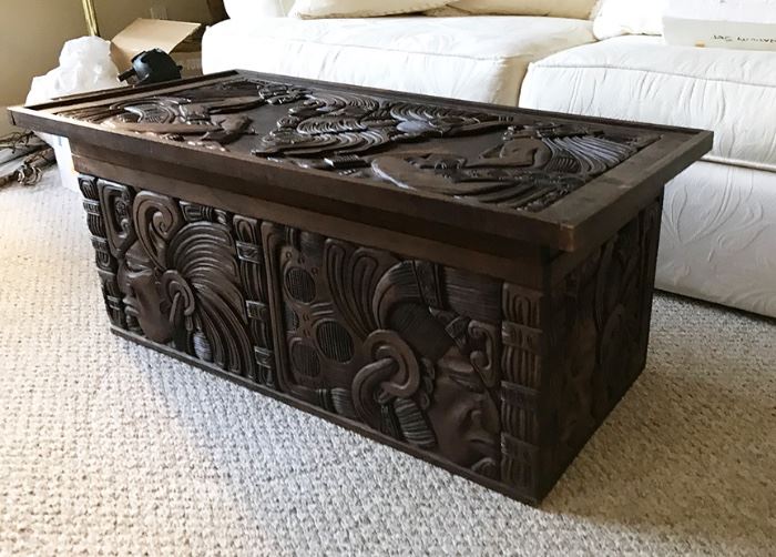Salvadoran hand-carved cedar chest / coffee table. $400