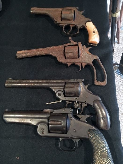 Antique pistols. H&R and from Spain (bottom). Top break action on all of them. Mid 1800's (19th Century). Prices on next pictures.