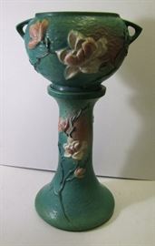 ~ C/1940's Roseville Magnolia Jardinière on pedestal #665-8, 25"h. overall